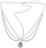 Wedding Layered Head Chain Forehead Tassel Fringe Headband Headpiece Crystal Chain Headband Hair Accessories for Women Brides Prom Costume (Silver-2, One size)