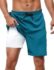 [bolukets] Swimming Trunks for Men with Compression Liner 7 Inch 2 in 1 Breathable Swimming Shorts with Zip Pockets Men Elastic Board Shorts with Drawstring
