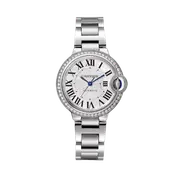 Cartier Ballon Blue De Cartier 33 Stainless Steel Diamond Silver Dial W4BB0023