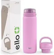 [Ello] Cooper 22oz Stainless Steel Water Bottle with 2 Lids Chug and Straw | Leak Proof Double Walled and Vacuum Insulated | Fits Car Cupholder | Built in Carry Loop | Dishwasher Safe | Bubblegum Pink