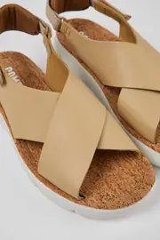 Oruga Beige Leather/Textile Sandal for Women