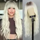 Long Platinum Blonde Wigs with Bangs Long Wavy wigs for Women,Platinum wig He...
