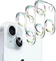 3 Pack Tempered Glass Camera Lens Protector for iPhone 15 6.1" & for iPhone 15 Plus 6.7", Bling Glitter, Ultra HD, 9H Hardness, Anti-Scratch, Case Friendly, Easy to Install