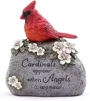 Napco Imports Decorative Cardinal Bird 5.5 x 6.5 Inch Indoor or Outdoor Memorial Tribute Garden Stone Red and Grey Angels Near