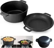 Cast Iron 2-in-1 Skillet and Dutch Oven Lid Combo - 26cm Fry Pan Converts to 4.6L Pot Lid, Space Saving Design, Oven & All Stovetops Safe, Family Size