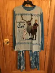 Frozen Mens Medium Holiday Pajamas Blue Set Shirt Pants Fleece $50 (s-blk-53-4)