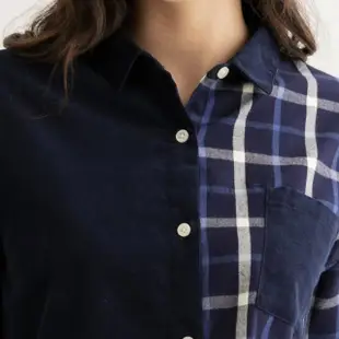【Arnold Palmer 雨傘】女裝-法蘭絨格紋拼接襯衫(深藍色)