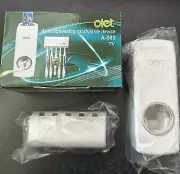 White Automatic Toothpaste Dispenser + 5 Toothbrush Holder Set Wall Mount Stand