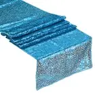Lake Blue Table Runner 108" x 12", Long Shining Sequin Table Runner, 2Pcs
