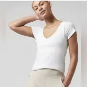 NWT Athleta White Built in Bra Essence Support S/s Top V-Neck XS $79