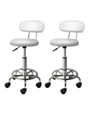 [Artiss] Salon Stool Swivel Chair Backrest x2 in White