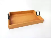 Serving Tray Mahogany Wood Metal Handle Rectangle Solid Tray 8 Cups At One Time