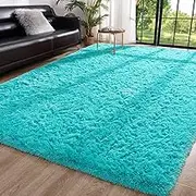 Fluffy Bedroom Rug, 5 x 8 Feet Shaggy Area Rug Modern Furry Rug Plush Fuzzy Carpet for Living Room Drom Kids Room Nursery Kindergarten Home Decorative, Teal