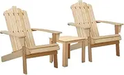 [Gardeon] Beach Chair Wooden Outdoor Table and Chairs Camping Adirondack, Patio Furniture Lounge Setting Armchair Garden Pool Backyard Deck with Coffee Table Natural Set of 3