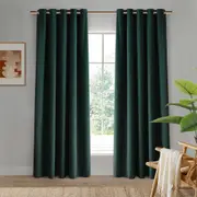 Cadence & Co Byron Matte Velvet 100% Blockout Eyelet Curtains Twin Pack Hunter Green 90x223cm