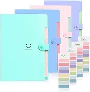 Expanding File Folders with 5 Pockets, Accordion File Organizer with 96 Labels, Portable Document Paper Organizer, Filing Folders, Letter / A4 Size, Pack of 4