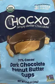 ChocXO 70% Cacao Organic Dark Chocolate Peanut Butter Cups 3.45 oz Bag