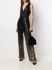 DVF Eryn 272771 Crepe-paneled Dégradé Sequined Jumpsuit Black size 16