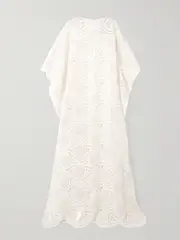 [Dima Ayad] Dima Ayad - Sequined Crocheted Kaftan - White - One size One size White