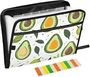 Quteprint 13 Pockets Expanding File Folder with Zipper Closure, Avocado Pattern Green Leaves Accordion File Folder with Sticky Labels, Letter Size A4 Papers Expandable File Document Organizer