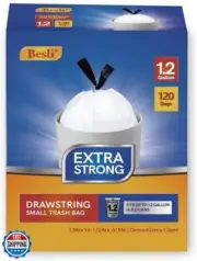 Besli 1.2 Gallon Drawstring Trash Bag Small Garbage Bag,120 Counts (White, 1.