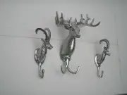 Metal Stag Head with Ibex Wall Mount Coat Hook Set of 3 Deer Buck Antelope au*