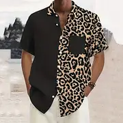 Mens Leopard Print Shirt Men's Shirt Summer Hawaiian Shirt Turndown Brown Outdoor Street Short Sleeves Print Clothing Apparel Sports Fashion Streetwear Designe