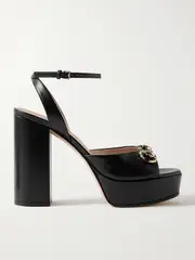 [Gucci] Gucci - Lady Horsebit-detailed Leather Platform Sandals - Black - IT38 IT 38 Black