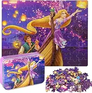 LELEMON Disney Princess Puzzles in a Metal Box 100 Piece Rapunzel Jigsaw Puzzle for Kids Ages 4-8 Children Learning Educational Puzzles Toys