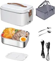 Electric Lunch Box Food Heater, 70 W Food Heater, 12 V / 24 V / 220 V Portable Heated Lunch Box with Insulated Bag, Fork, Spoon, 1.5 L Lunch Warmer for Truck, Car, Office