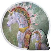 Oriental Native White Unicorn Round Beach Towel