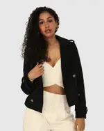 [Belle & Bloom] Better Off Wool Blend Military Peacoat - Black
