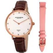 Women's Akribos XXIV AK933RG-BX 12 Diamond Marker Genuine Leather Strap Watch
