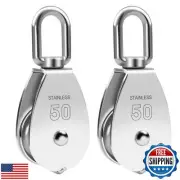 LordHardware 2PCS M50 Single Pulley Snatch Block 304 Stainless Steel Lifting