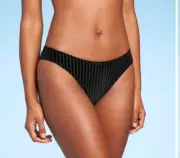 Shade & Shore Women's Valour Ribbed Cheeky Bikini Bottom Size S 4-6 Black