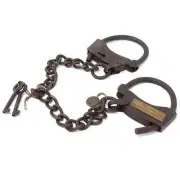 Antique Finish Prison Handcuffs Adjustable Iron Alcatraz Logo Cuffs with Chain