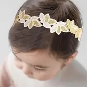 Yheahin Baby Girl Gold Flower Lace Headband Toddler Elastic Floral Hair Band Newborn Infant Soft Lace Baptism Christening Hair Accessories for Birthday Party (Gold C, Standard size)