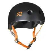 S1 Lifer Certified Matte Black Orange Straps Skateboard Helmet
