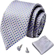[Sarkoyar] Tie Cufflink Set Decorative Striped Easy To Match Tie Cufflink Pocket Square Set Men Party Stuff, C, Small, C, Small