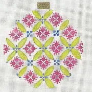 Hand Painted Needlepoint Canvas K&B christmas ornament coaster Lime Fuchsia