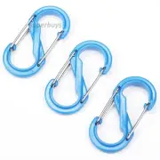 3pcs Plastic Blue S Carabiner Hook Snap Clip Ring Clasp Double Dual Backpack