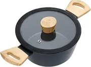 [MasterChef] Stock Pot with Lid 20cm Non Stick Casserole, Stew & Soup Pan for All Cooking Surfaces Induction Hobs, Swiss Engineered with Scratch Resistant, Nonstick Coating, Aluminium, Woodlook, Black