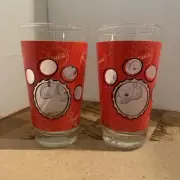 2- Vintage Coca-Cola Coke Red Polar Bear Print Glasses Heavy Anchor Hocking