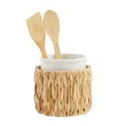 Mud Pie Home Garden Theme Hyacinth Woven Basket Utensil Crock Set