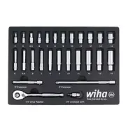 Wiha Socket Tray Set 1/4? (27-Piece) Metric Drive Professional Ratchet Hand