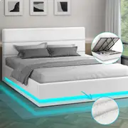 ALFORDSON Bed Frame King Size Platform RGB LED Gas Lift Base Storage Boucle