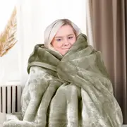 Laura Hill XL Faux Mink Blanket Double-Sided Soft Plush Bed Oversized Throw Rug 305 x 305cm in Olive