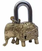 Antique Collectible Brass Finish Elephant Padlock Lock with Keys
