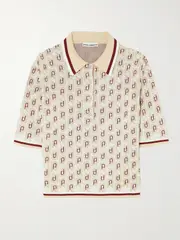 [RABANNE] RABANNE - Metallic Jacquard-knit Polo Shirt - Neutral - large large Neutrals