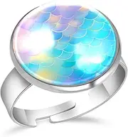 [FVQL] Stainless Steel Ring for Girls, fish scale pattern art, 1.7cm/0.67inch, Glass, glass
